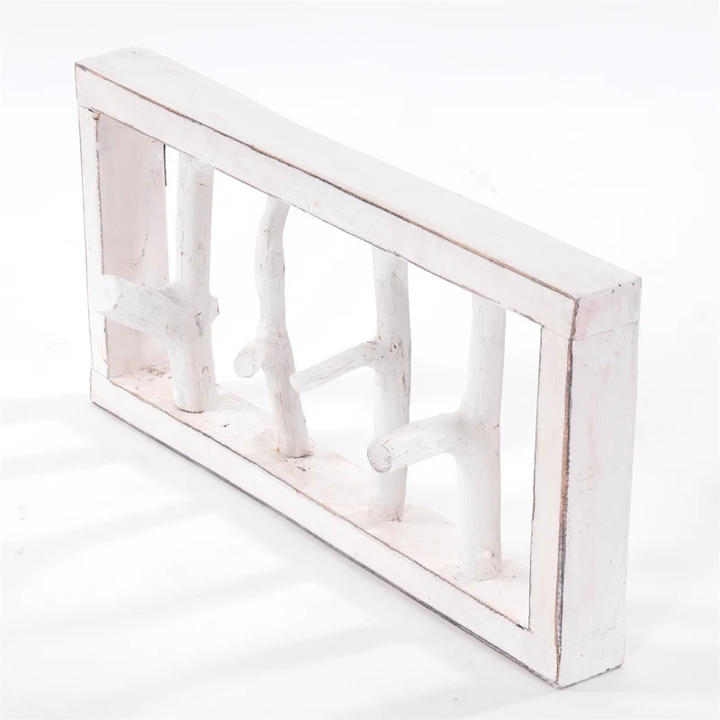 GARDEROBENLEISTE LIMB | 45x23cm(BxH) Treibholz Wandgarderobe mit Ästen | Farbe: 06 weiß-landhaus