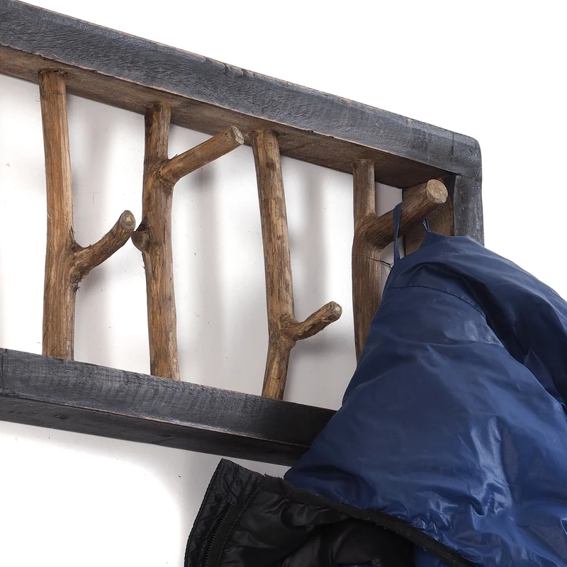 GARDEROBENLEISTE LIMB | 45x23cm(BxH) Treibholz Wandgarderobe mit Ästen | Farbe: 04 schwarz-natur