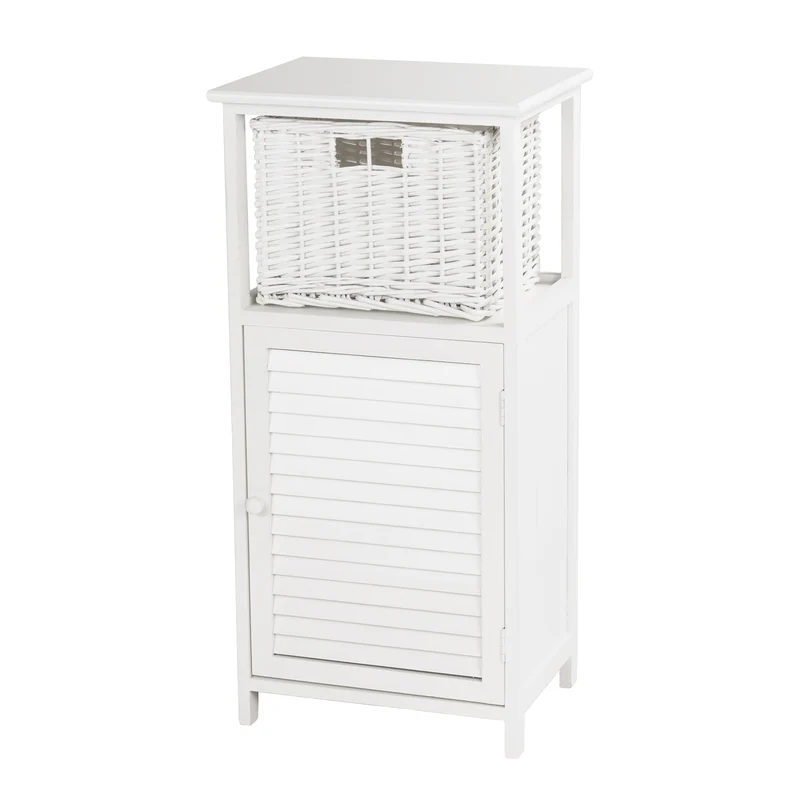 BADSCHRANK "FRITZ" | Mahagoni Holz, 1 Rattan Korb | Bad Kommode