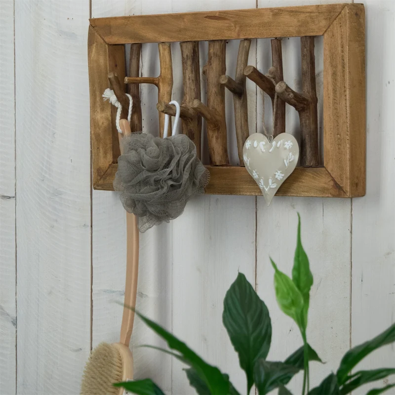 WANDGARDEROBE "LEONOR 50" | 7 Haken, Holz | Äste Garderobenpaneel