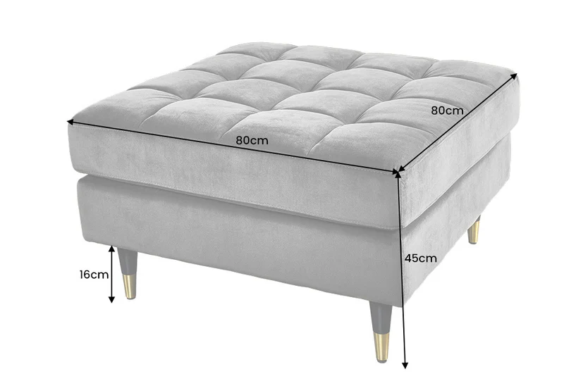 Moderner Hocker COMFORT 80cm grau Samt Taschenfederkern