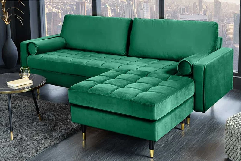 Moderner Hocker COMFORT 80cm grün Samt Taschenfederkern
