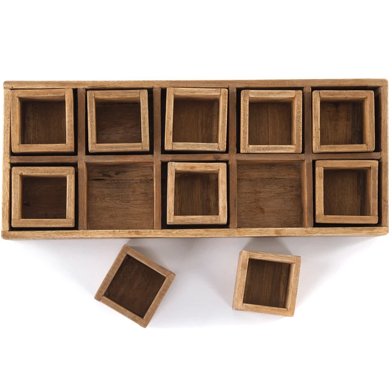 KISTEN SET "CUBO II" | Teak / Mahagoni | erweiterbares Set | Anzahl: 10-Boxen