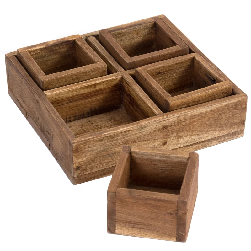 KISTEN SET "CUBO II" | Teak / Mahagoni | erweiterbares Set | Anzahl: 4-Boxen