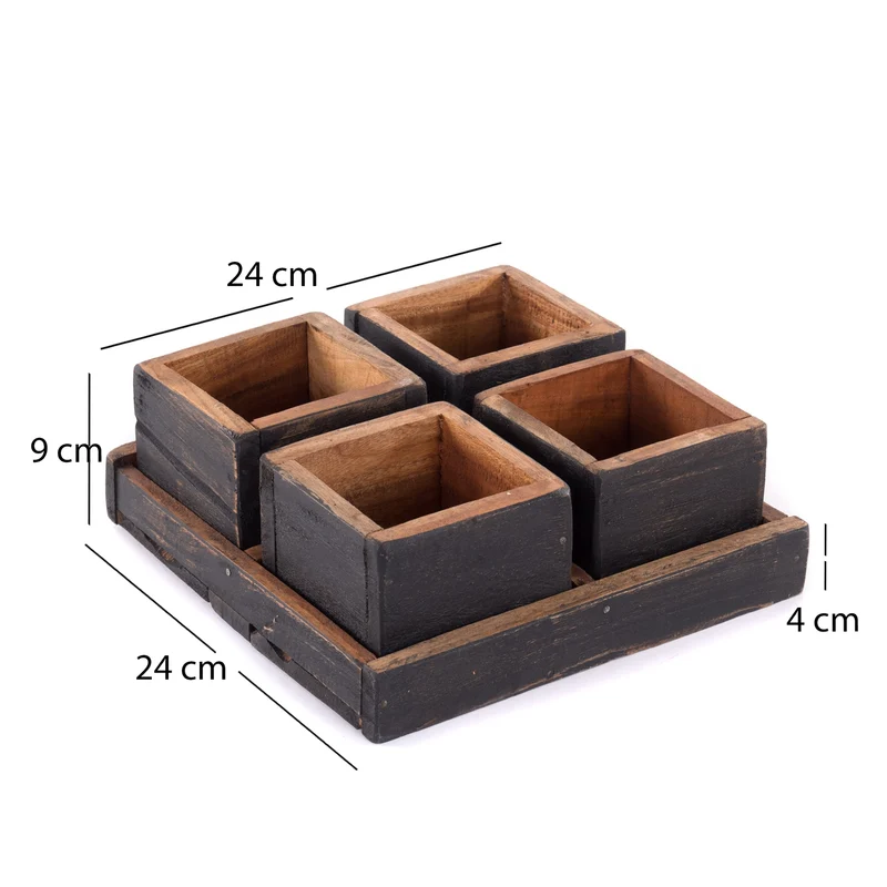 HOLZ AUFBEWAHRUNGSKISTEN "CUBO" | 24x9 cm (BxH), Mahagoni | Kistenset | Farbe: 04 schwarz-natur