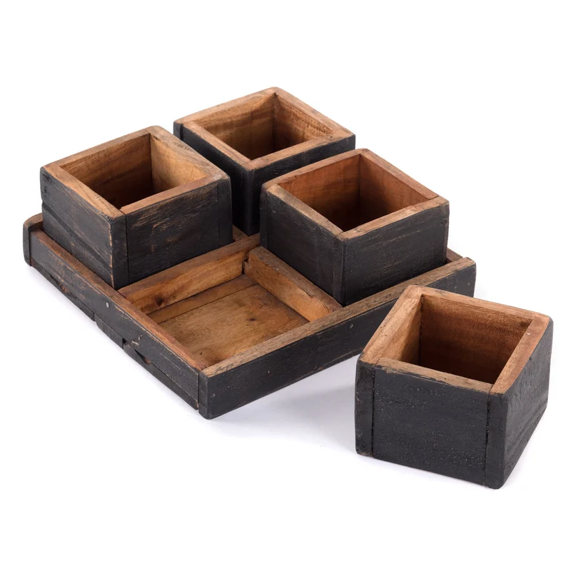 HOLZ AUFBEWAHRUNGSKISTEN "CUBO" | 24x9 cm (BxH), Mahagoni | Kistenset | Farbe: 04 schwarz-natur