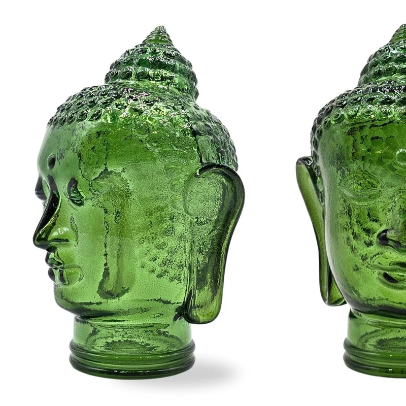 DEKOKOPF BUDDHA | Glas, Dekoration für Garten und Wohnung | Farbe: T11 dunkelgrün