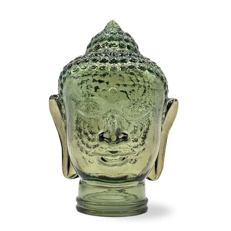 DEKOKOPF BUDDHA | Glas, Dekoration für Garten und Wohnung | Farbe: T06 olivgrün