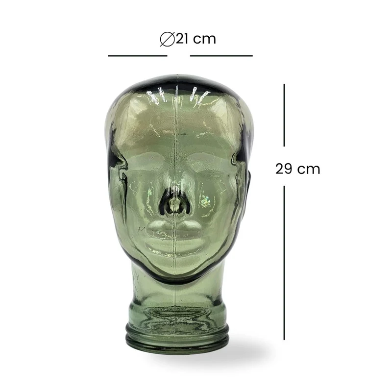 Glas KOPFHÖRERSTÄNDER MICK olivtransparent | 29cm Glaskopf Skulptur