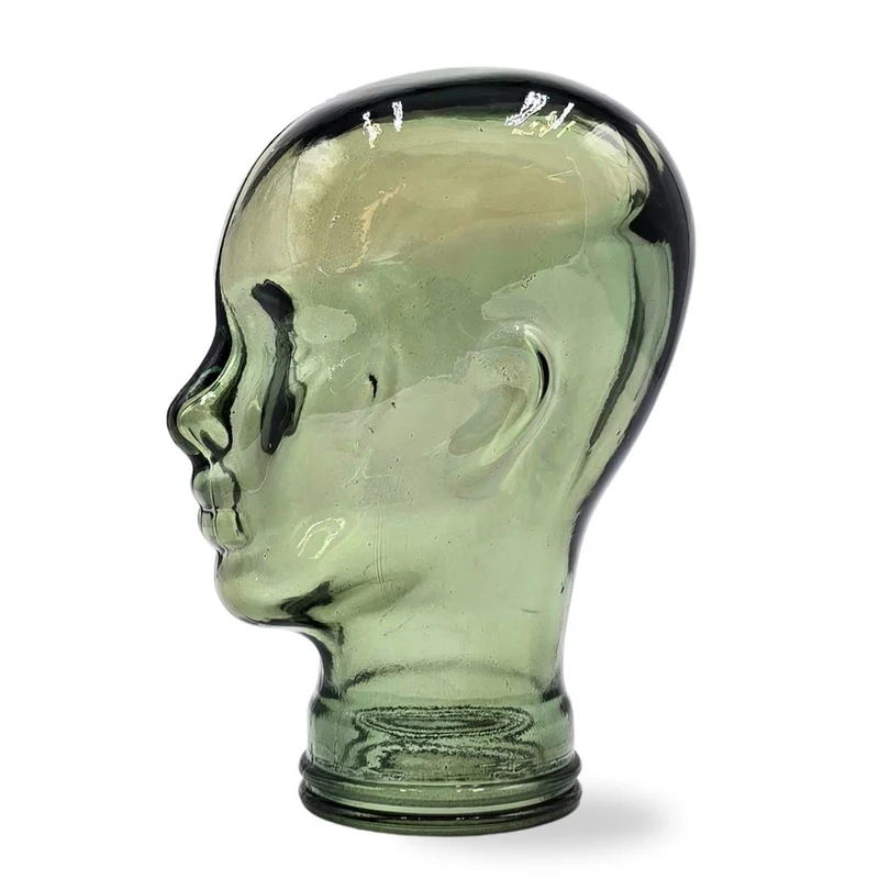 Glas KOPFHÖRERSTÄNDER MICK olivtransparent | 29cm Glaskopf Skulptur