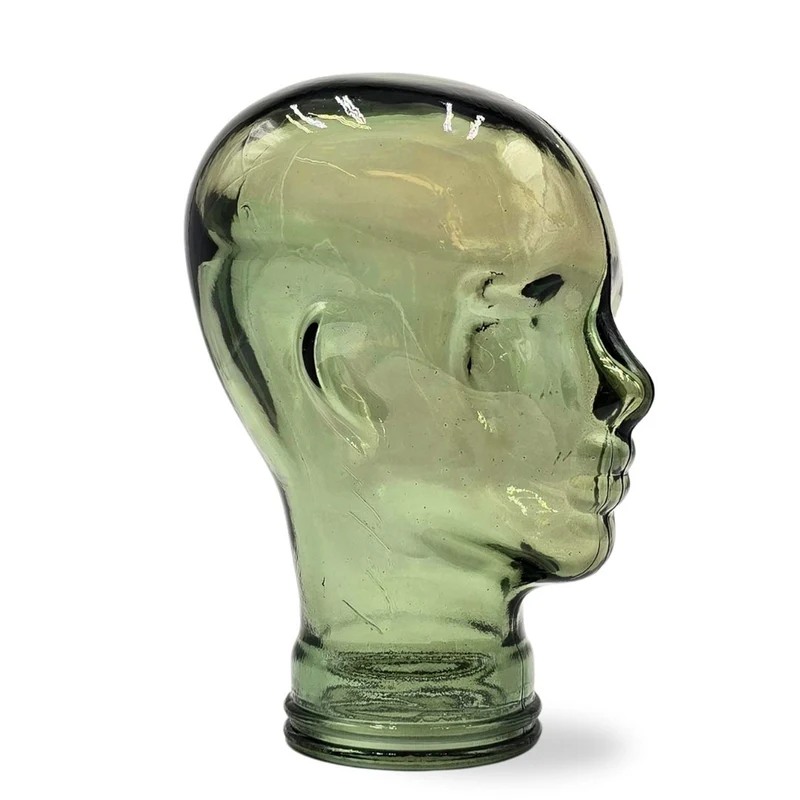 Glas KOPFHÖRERSTÄNDER MICK olivtransparent | 29cm Glaskopf Skulptur