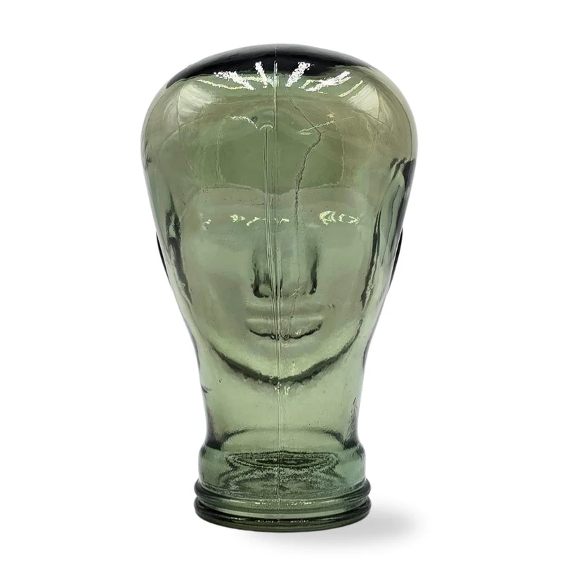 Glas KOPFHÖRERSTÄNDER MICK olivtransparent | 29cm Glaskopf Skulptur