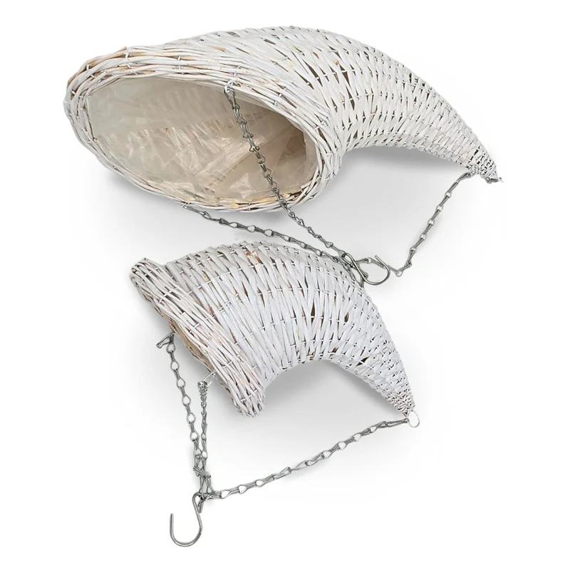 BLUMENAMPEL "FÜLLHORN" | 2er Set, Rattan | handgefertigt Korbgeflecht | Farbe: weiß