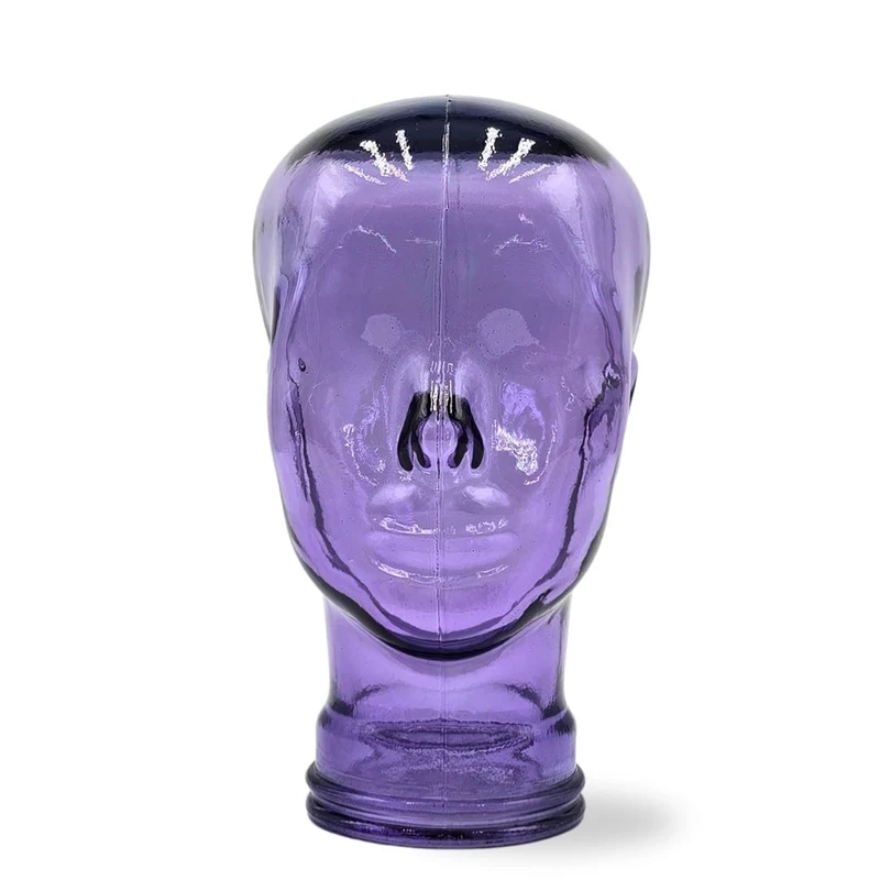 Glas KOPFHÖRERSTÄNDER transparent + satin | 29cm Glaskopf Skulptur | Farbe: T05 violett