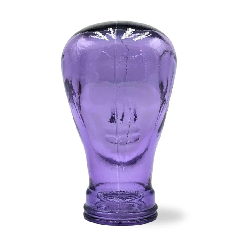 Glas KOPFHÖRERSTÄNDER transparent + satin | 29cm Glaskopf Skulptur | Farbe: T05 violett