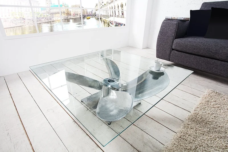 Design Couchtisch ELICA 80x80cm silber Aluminium Schiffsschraube