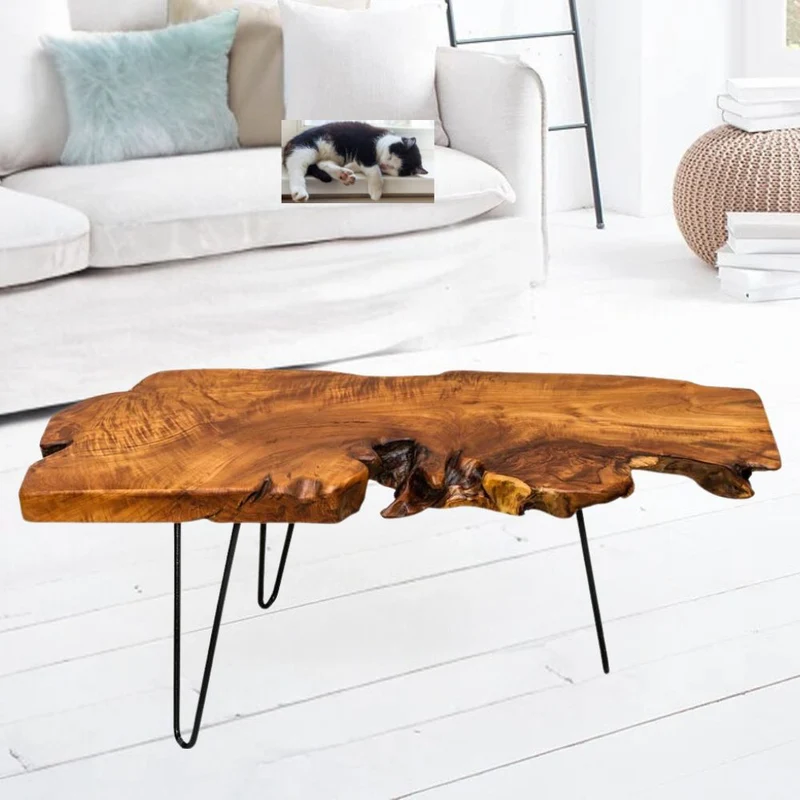 Extravaganter Teak-Couchtisch ALBERO 100cm natur Baumscheibe