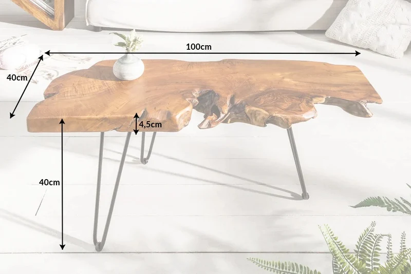 Extravaganter Teak-Couchtisch ALBERO 100cm natur Baumscheibe