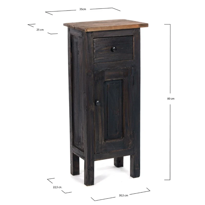 FLURSCHRANK PLANT 80x36cm (HxB) Massivholz | Telefontisch | Farbe: 04 schwarz-natur