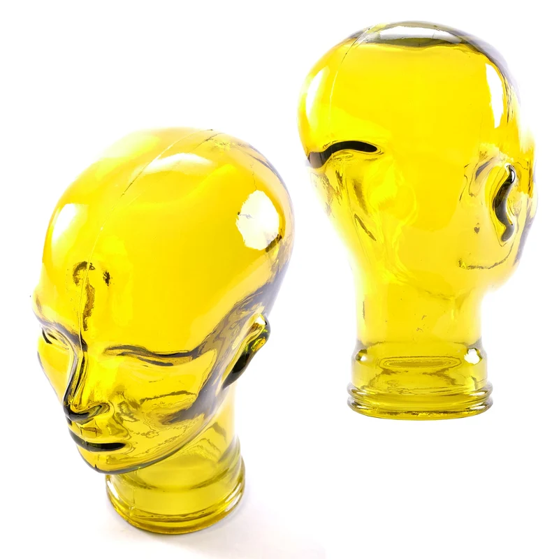 Glas KOPFHÖRERSTÄNDER MICK gelb transparent | 29cm Glaskopf Skulptur
