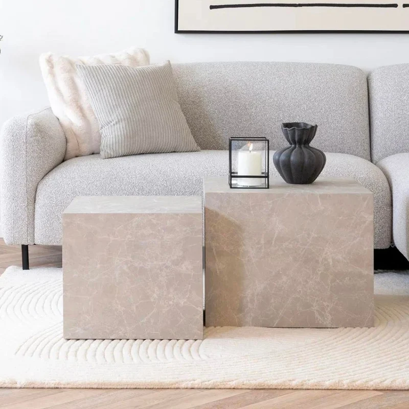 Design Couchtisch POSTATO 40cm Marmor-Look beige creme Betonoptik