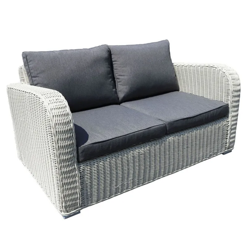 2er Lounge Sofa VITA rundes Polyrattan Eierschalenweiß