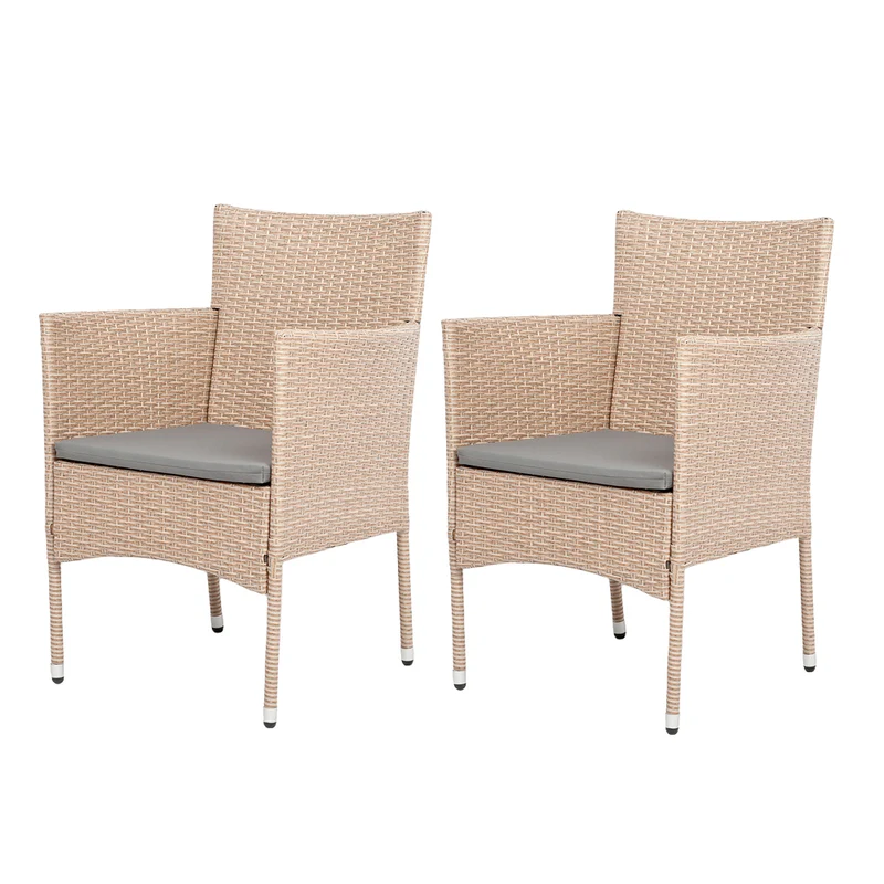 2er-Set Armlehnstuhl SHARON Polyrattan Natural inkl.Kissen