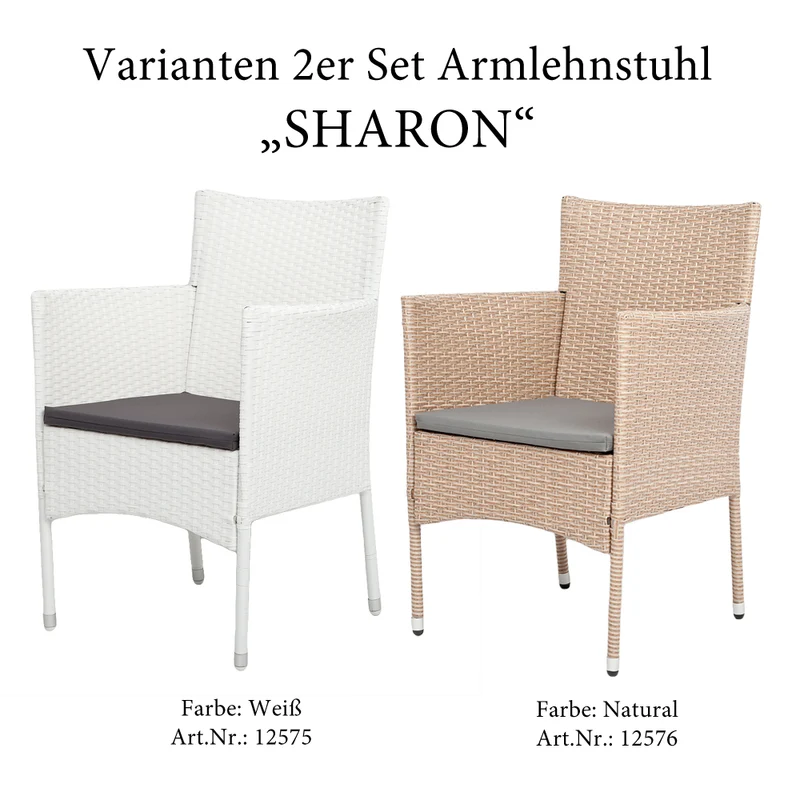 2er-Set Armlehnstuhl SHARON Polyrattan Natural inkl.Kissen