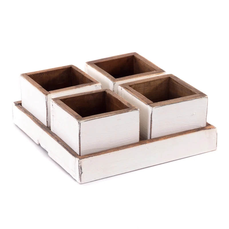 HOLZ AUFBEWAHRUNGSKISTEN "CUBO" | 24x9 cm (BxH), Mahagoni | Kistenset | Farbe: 06 weiß-landhaus