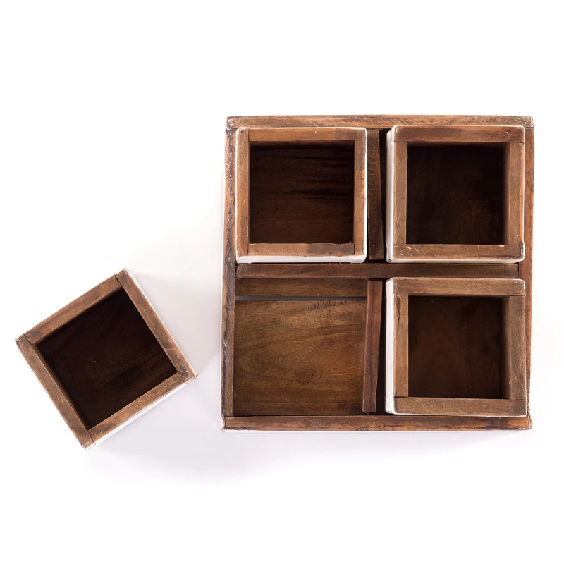 HOLZ AUFBEWAHRUNGSKISTEN "CUBO" | 24x9 cm (BxH), Mahagoni | Kistenset | Farbe: 06 weiß-landhaus