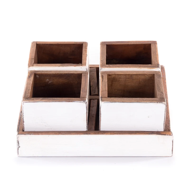 HOLZ AUFBEWAHRUNGSKISTEN "CUBO" | 24x9 cm (BxH), Mahagoni | Kistenset | Farbe: 06 weiß-landhaus