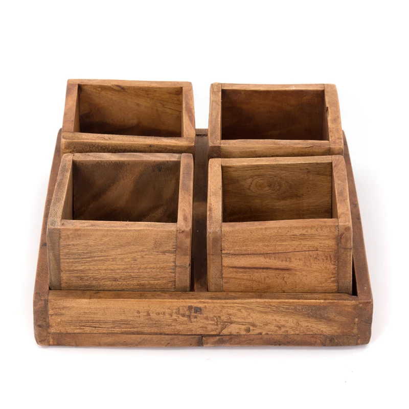 HOLZ AUFBEWAHRUNGSKISTEN "CUBO" | 24x9 cm (BxH), Mahagoni | Kistenset | Farbe: 01 natur-vintage