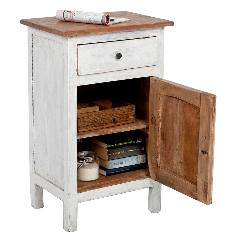Massivholz Kommode INDO-NEW 80cm White-Brown Mahagony Nachttisch