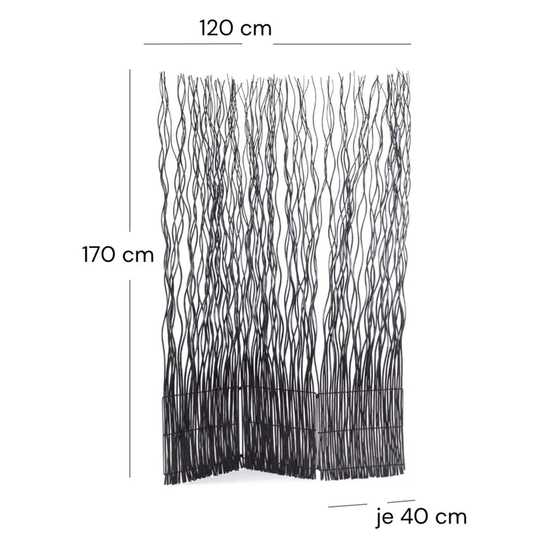 RAUMTEILER "WAVE 3" | Weide, 170x120cm (HxB) | Paravent, Trennwand | Farbe: schwarz