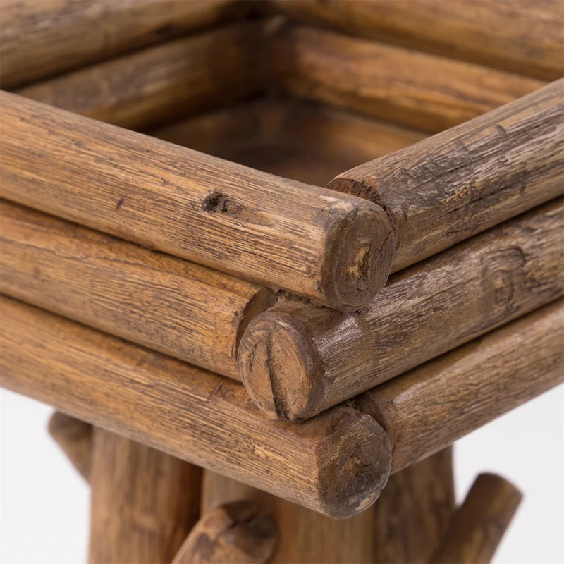 BLUMENHOCKER "TWIST" | Teak | rustikaler Holzhocker | Größe: medium