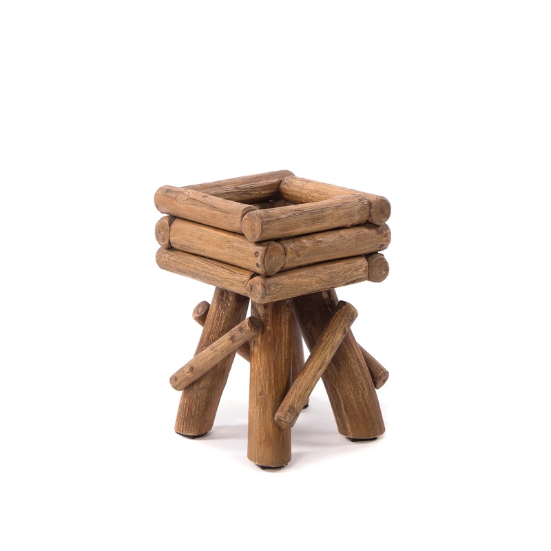 BLUMENHOCKER "TWIST" | Teak | rustikaler Holzhocker | Größe: klein