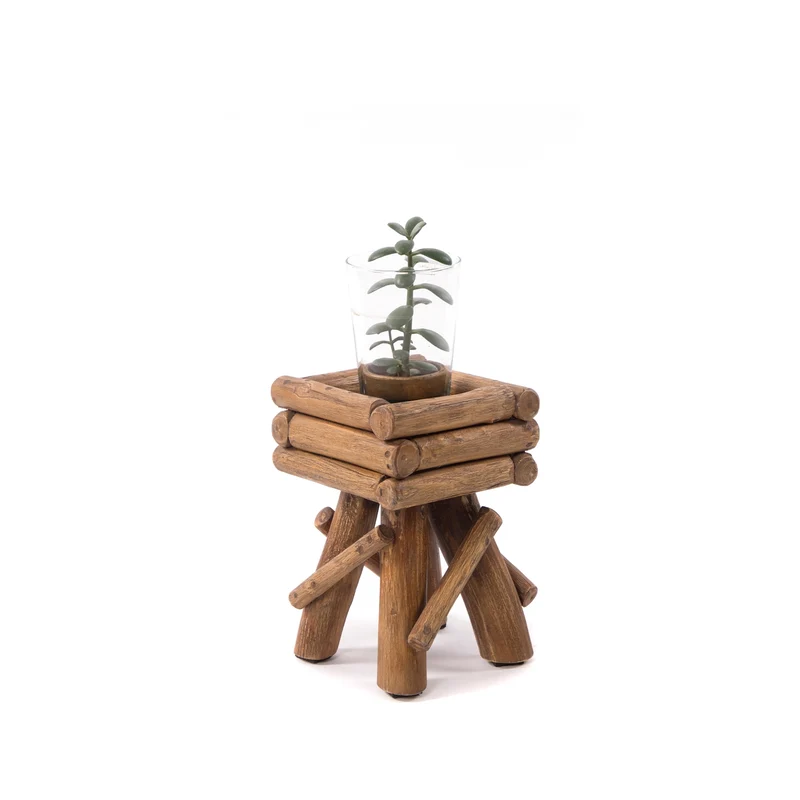 BLUMENHOCKER "TWIST" | Teak | rustikaler Holzhocker | Größe: klein