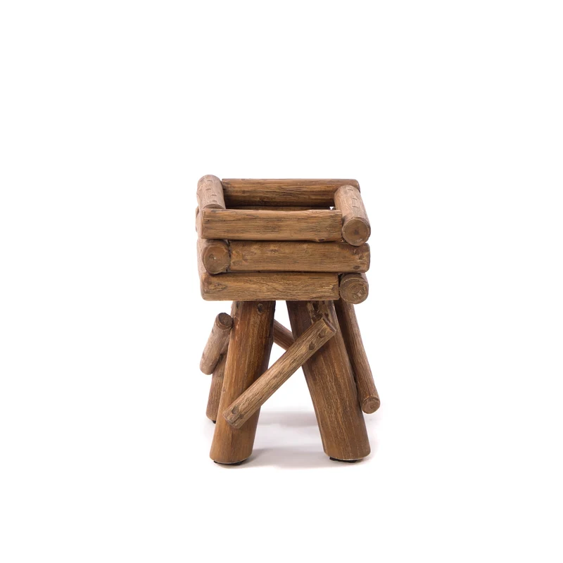 BLUMENHOCKER "TWIST" | Teak | rustikaler Holzhocker | Größe: klein