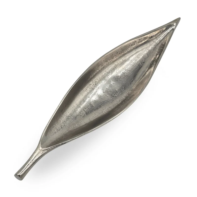 DEKO SCHALE "SHORT LEAF" | 40 cm, silber | Dekoteller