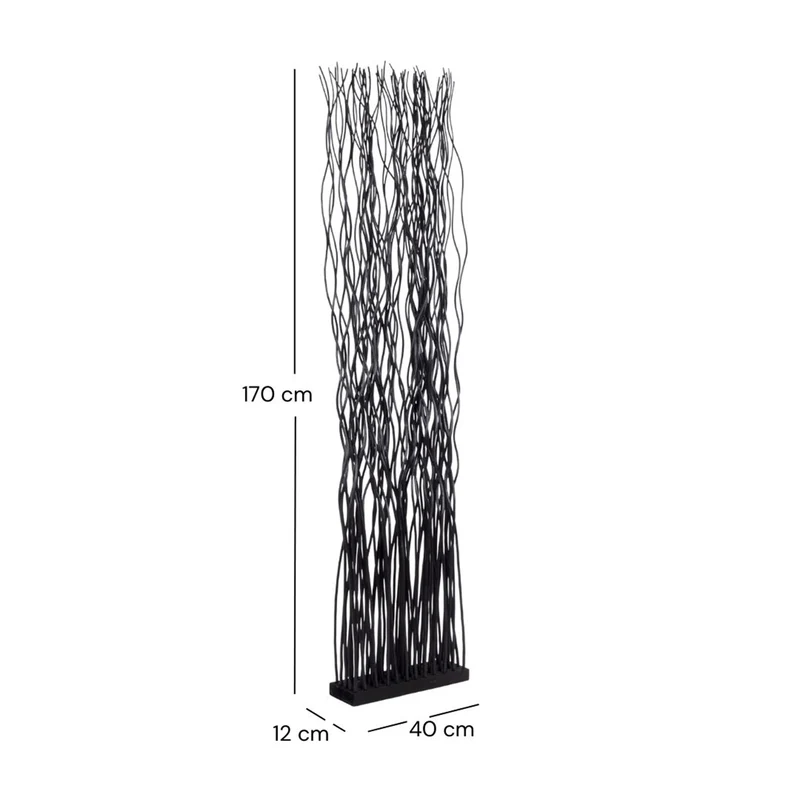 RAUMTEILER "WAVE" | Weidenholz, 170x40cm (HxB) | Paravent, Trennwand | Farbe: schwarz
