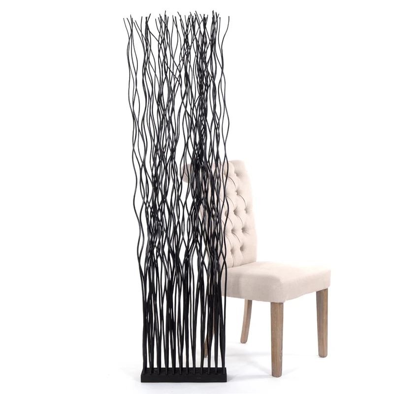 RAUMTEILER "WAVE" | Weidenholz, 170x40cm (HxB) | Paravent, Trennwand | Farbe: schwarz