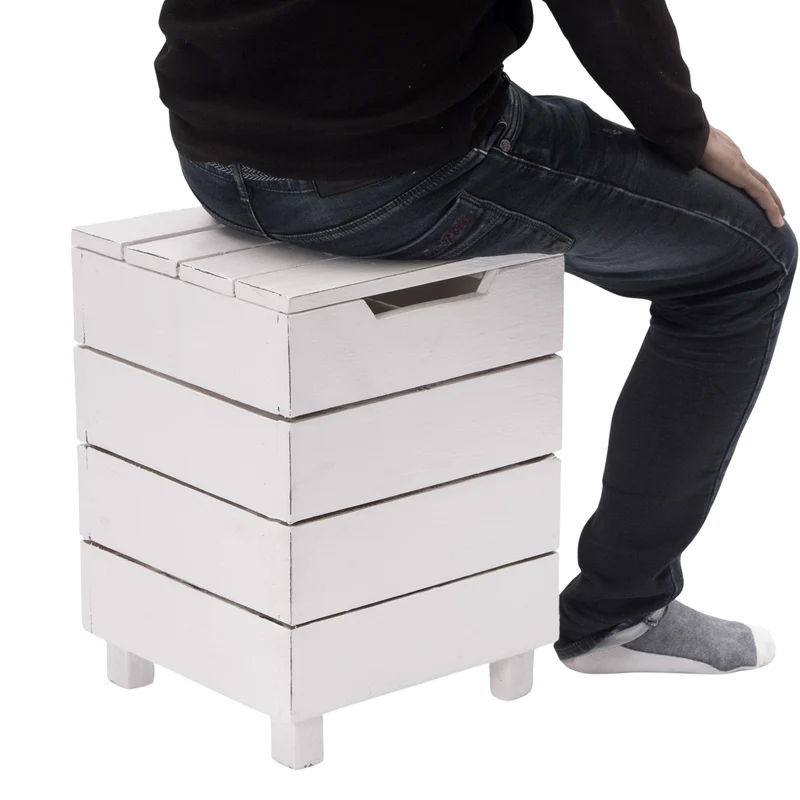 HOCKER "STORAGE 50" | 50x35cm (HxB), Altholz | Wäschebox | Farbe: 06 weiß-landhaus