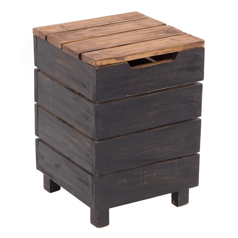 HOCKER "STORAGE 50" | 50x35cm (HxB), Altholz | Wäschebox | Farbe: 04 schwarz-natur