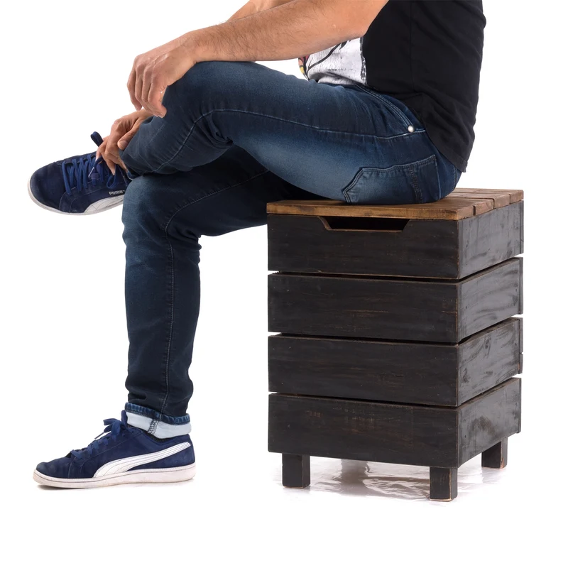 HOCKER "STORAGE 50" | 50x35cm (HxB), Altholz | Wäschebox | Farbe: 04 schwarz-natur