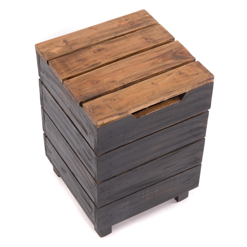 HOCKER "STORAGE 50" | 50x35cm (HxB), Altholz | Wäschebox | Farbe: 04 schwarz-natur