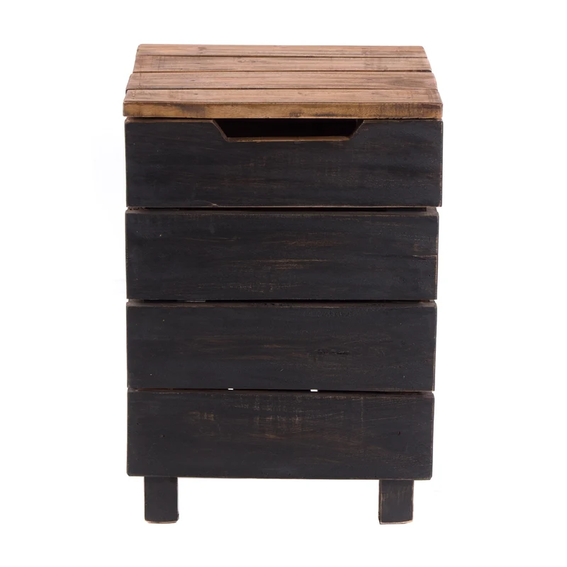 HOCKER "STORAGE 50" | 50x35cm (HxB), Altholz | Wäschebox | Farbe: 04 schwarz-natur