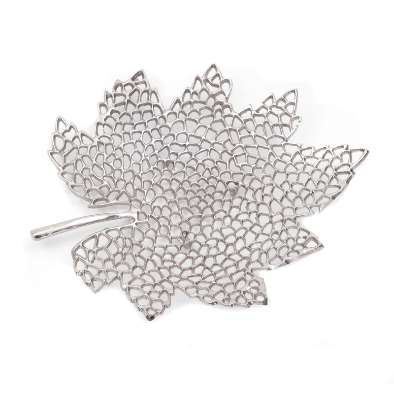 BLATT SCHALE "LEAF" | 2 Größen, Metall | Dekoschale silber | Muster: groß