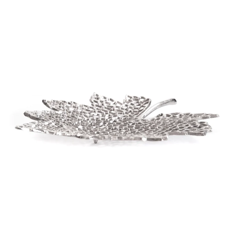 BLATT SCHALE "LEAF" | 2 Größen, Metall | Dekoschale silber | Muster: groß