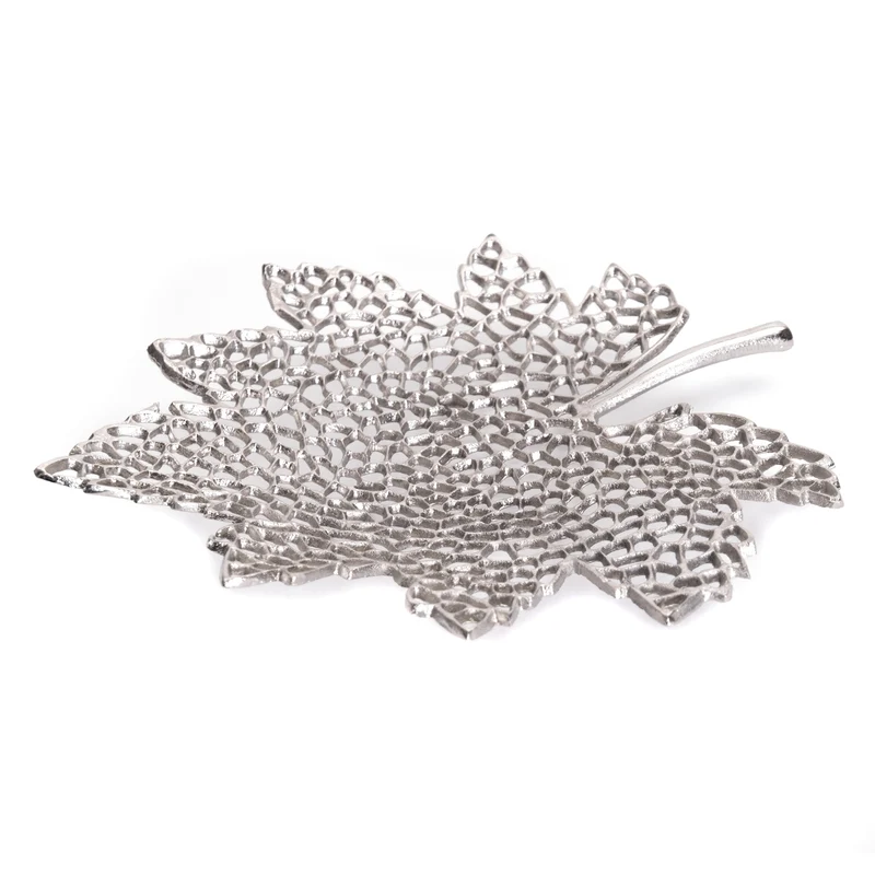 BLATT SCHALE "LEAF" | 2 Größen, Metall | Dekoschale silber | Muster: groß