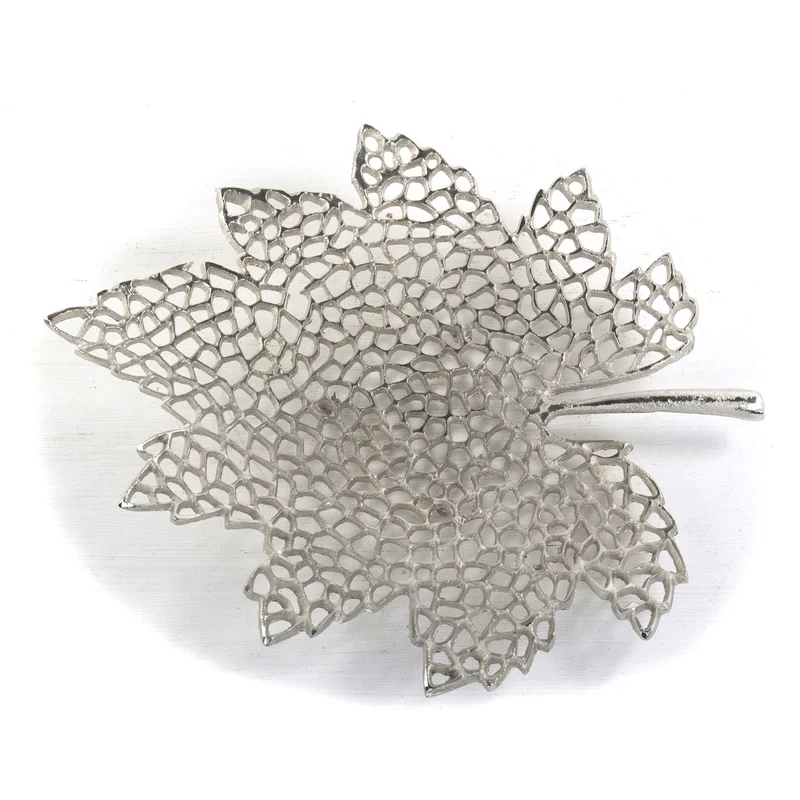 BLATT SCHALE "LEAF" | 2 Größen, Metall | Dekoschale silber | Muster: groß